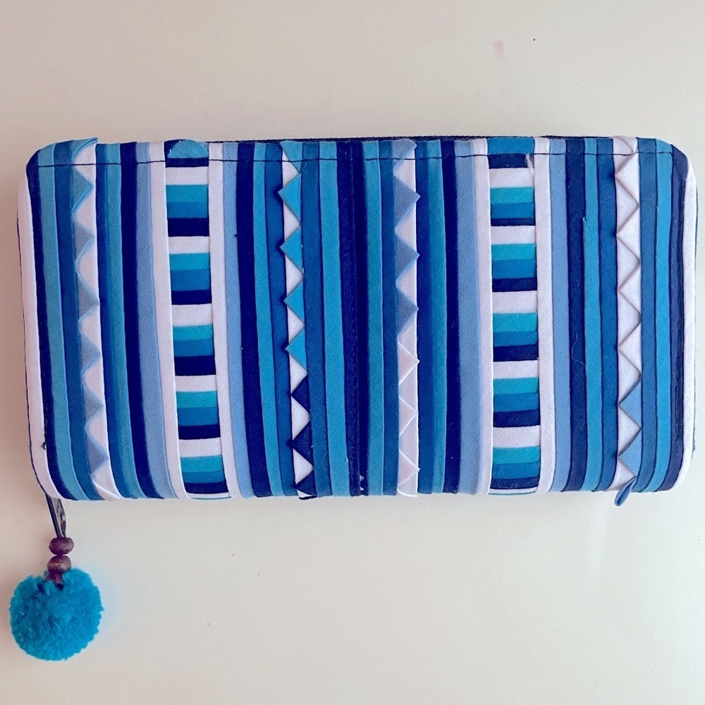 New Blue Multicolored Hmong clutch/wallet NWOT